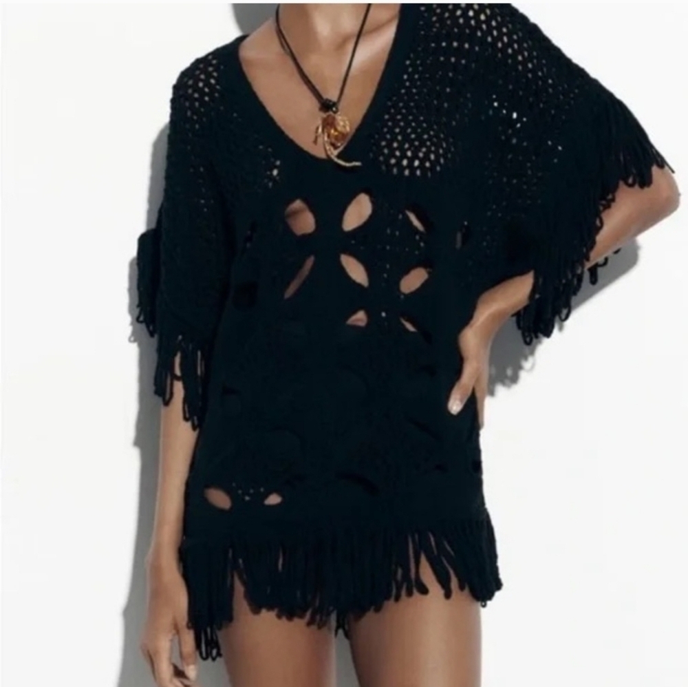 ZARA Black Crochet Sweater Or Cover-Up (S/M) - Picture 1 of 8